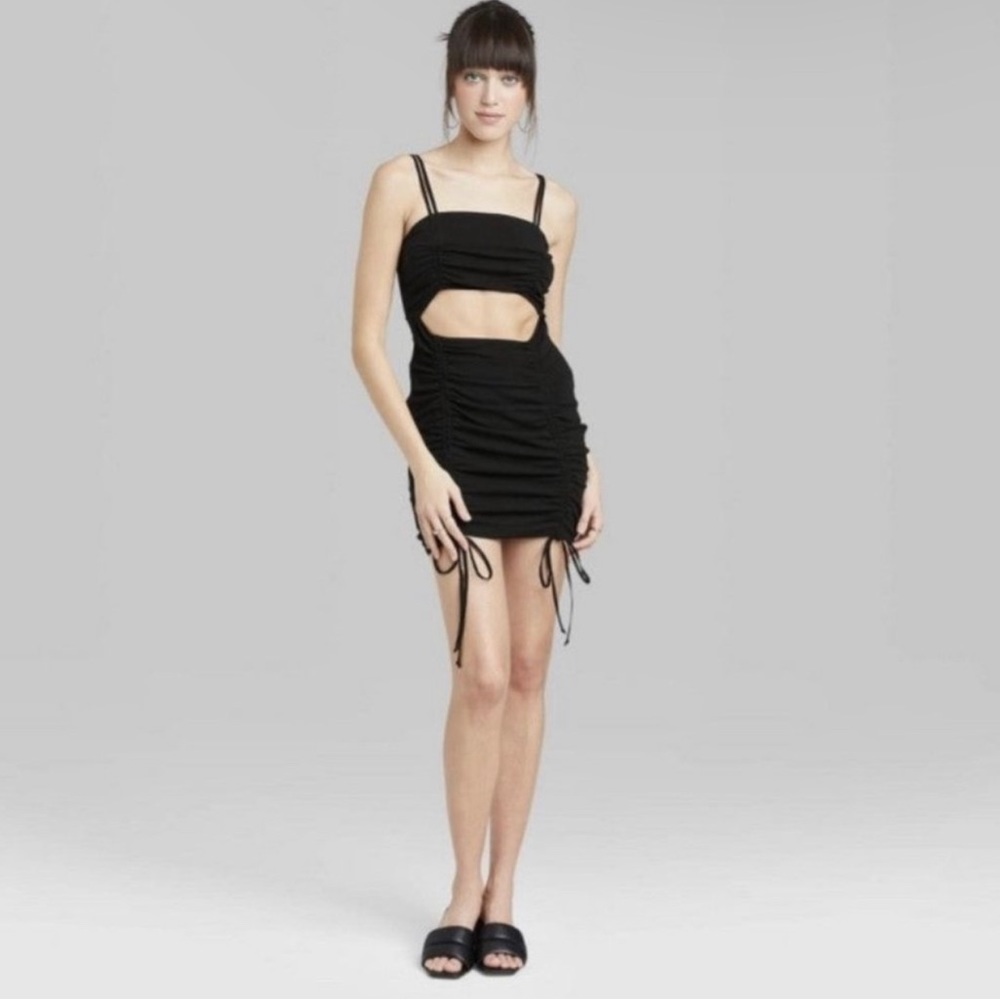 Double Strap Cutout Ruched/Drawstring Dress